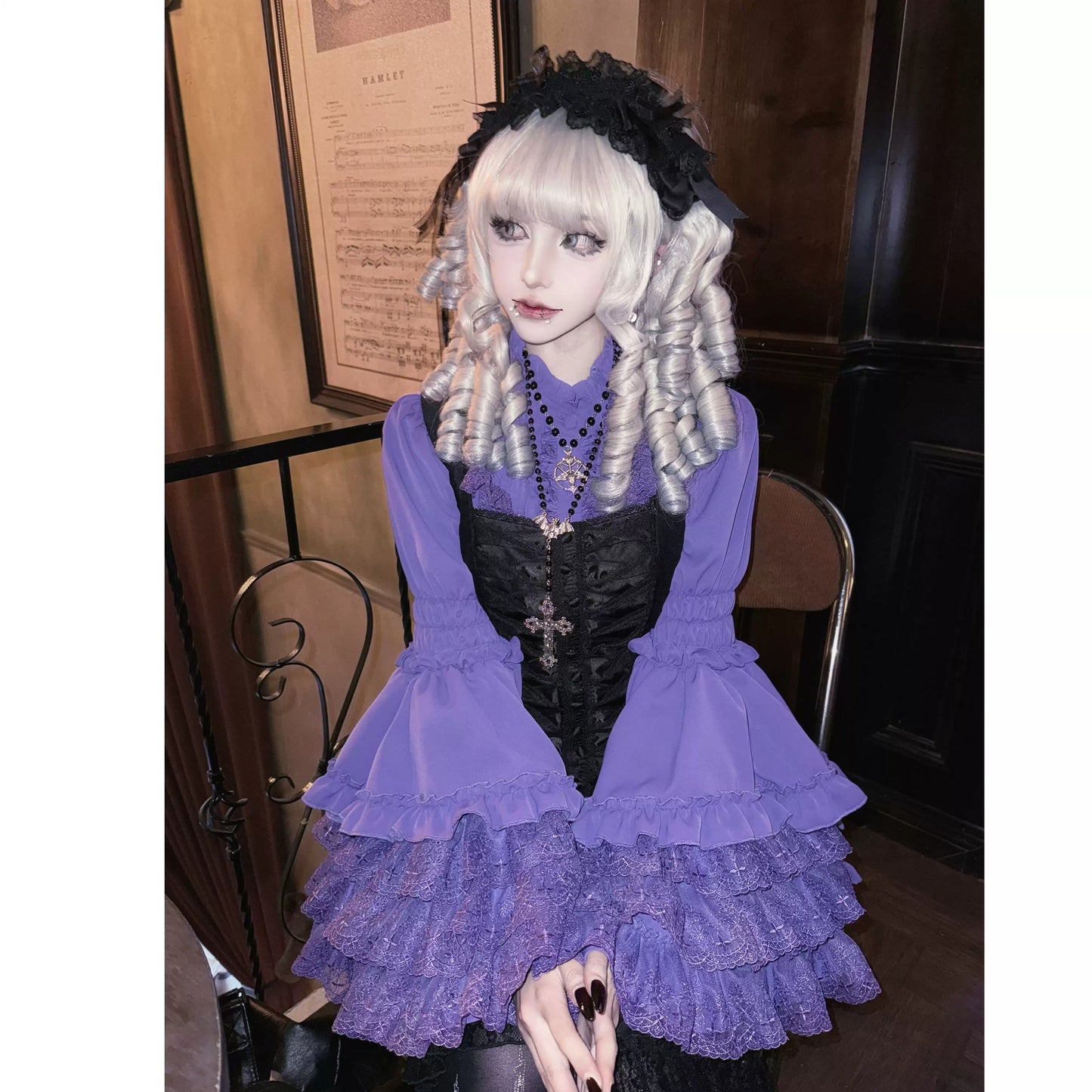 Twilight Zone - Gothic Lolita Blouse, Lace Hime-sleeve