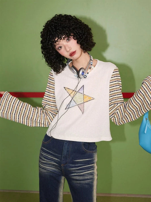 Striped print long sleeve T-shirt【s0000007411】