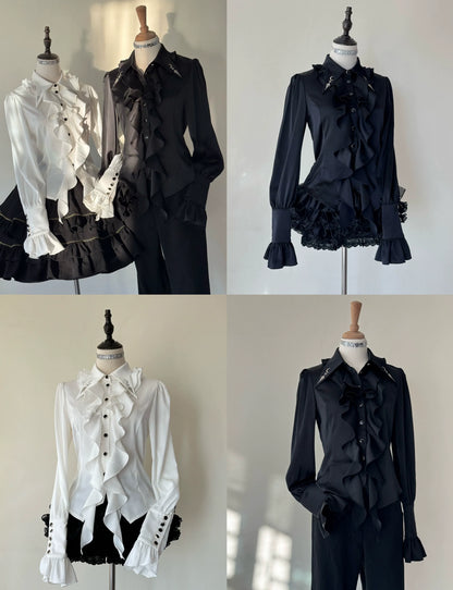SilentMars - Fallen Moon Rule - Military Lolita Shirt Set Retro Knight Style Blouse