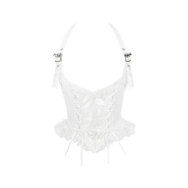 With PUJI - Fallen Heaven - White Gothic Lolita OP Set, Double Layered Skirt