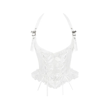 With PUJI - Fallen Heaven - White Gothic Lolita OP Set, Double Layered Skirt