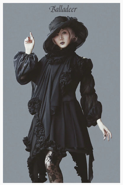 Balladeer - Classic Lolita Shirt Puff Sleeves Open Shoulder Blouse