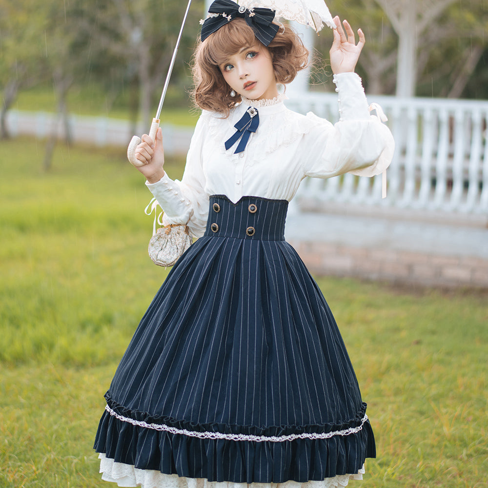Miss Point - Rose Doll - Elegant Lolita Striped Fishbone Skirt