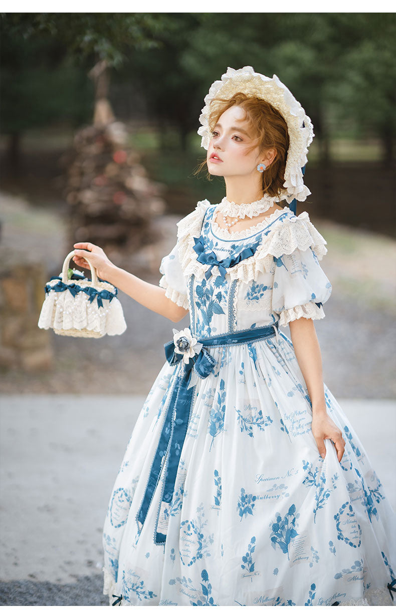 NanShengGe - Mulberry Poem - Country Lolita Printed Dress with Cardigan Set