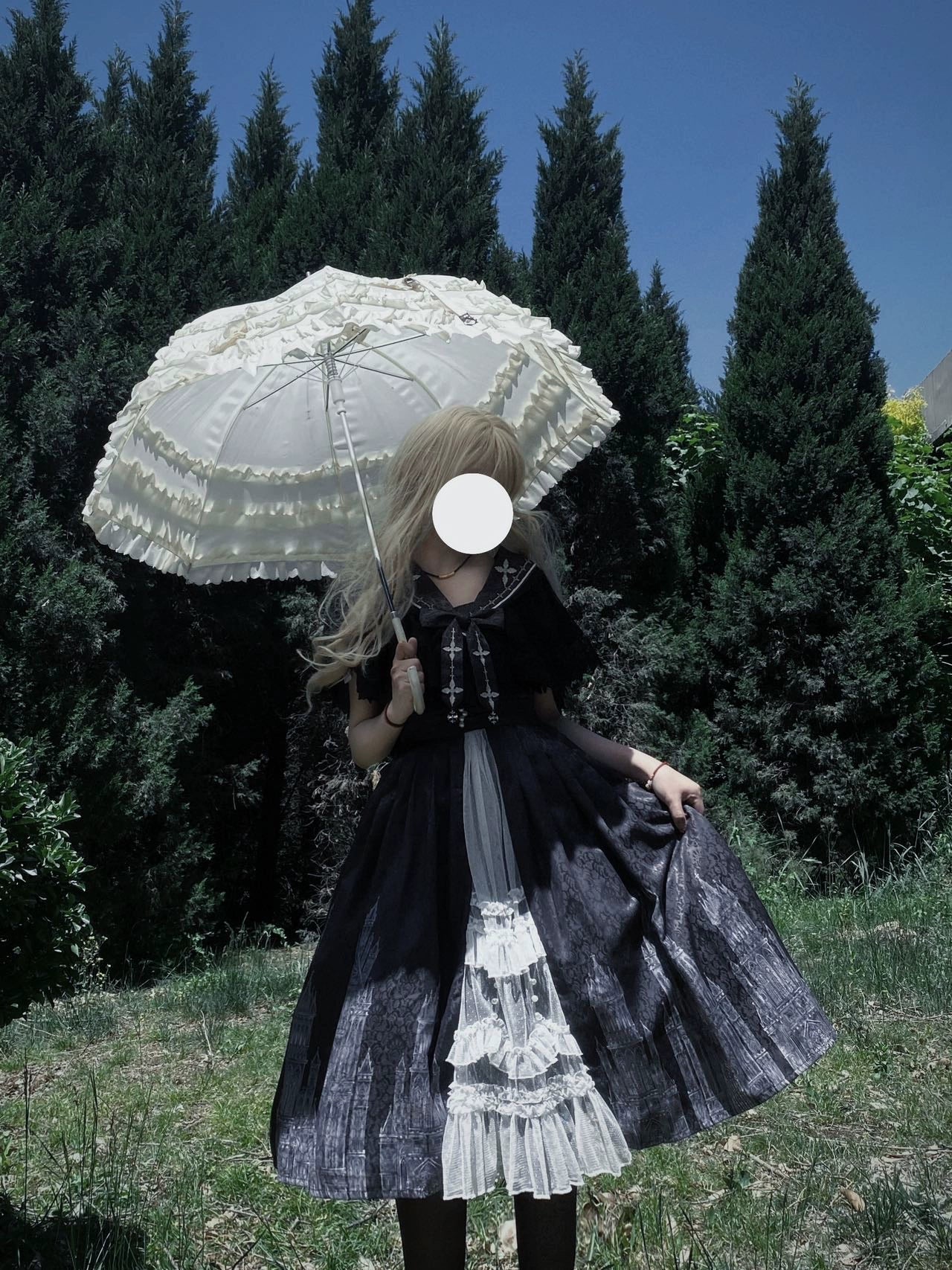 Cornfield Lolita - Silent Church - Gothic Lolita JSK Dress Printed Dress Thin Shawl Set