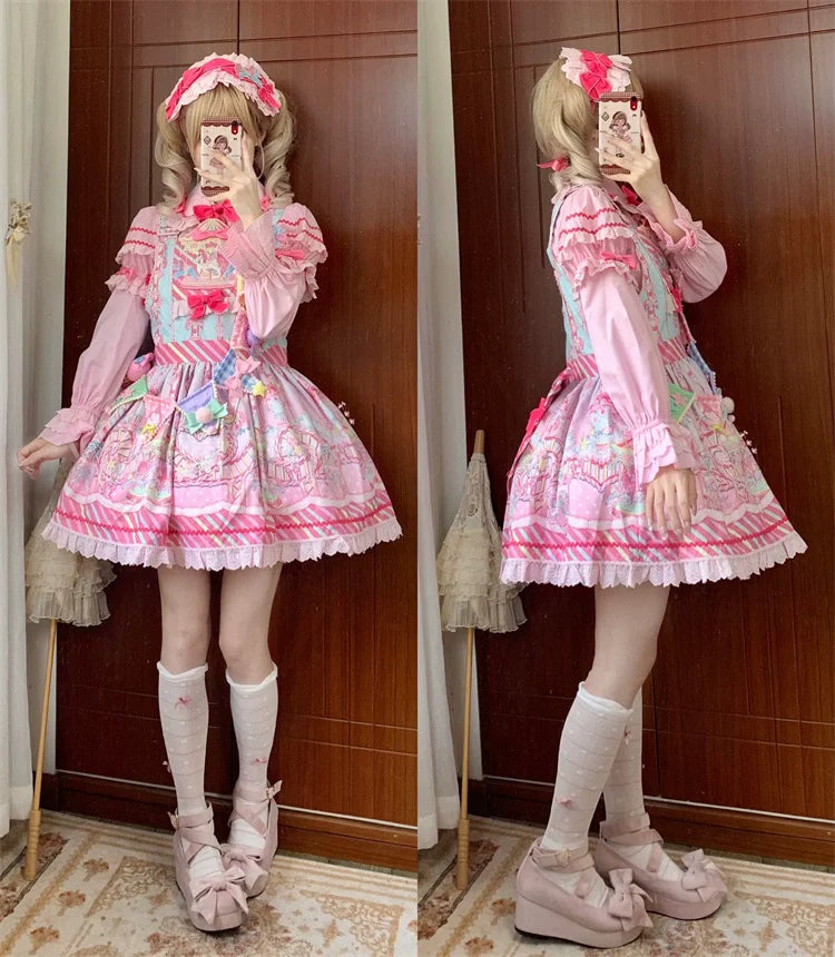 Letters from Unknown Star - Candy Park - Sweet Lolita Print Jumper Dress