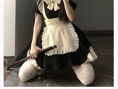 With PUJI - Kiss Kiss - Vintage Lolita OP Dress Maid Lolita Apron Dress