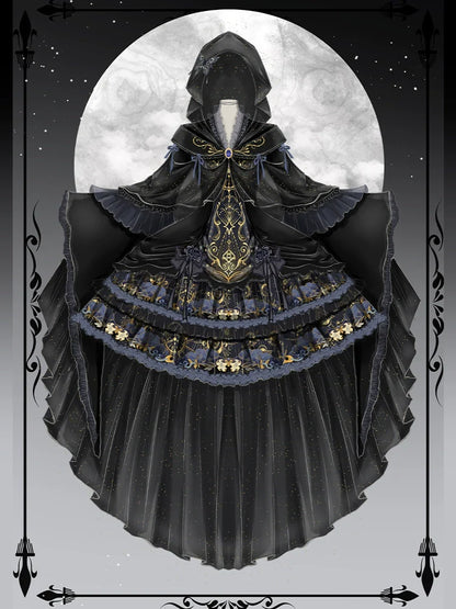 YingLuoFu - Astro Cat - Gothic Lolita OP Suit Witch Lolita Dress and Shawl