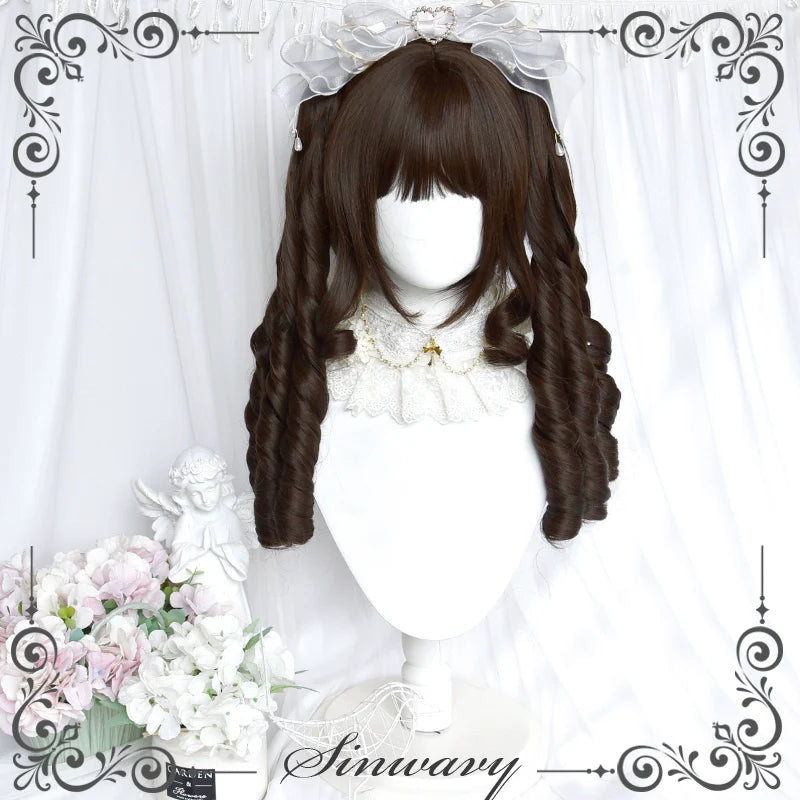 Sinwavy - Fairy Tale Town - Classic Lolita Wig Dark Brown Roman Curly Double Ponytail Wig