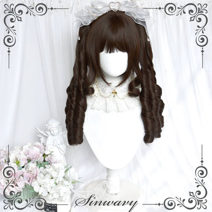 Sinwavy - Fairy Tale Town - Classic Lolita Wig Dark Brown Roman Curly Double Ponytail Wig