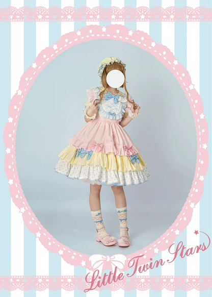 Vcastle - Sweet Lolita OP Dress Splicing Sleeve Apron Dot Print Dress