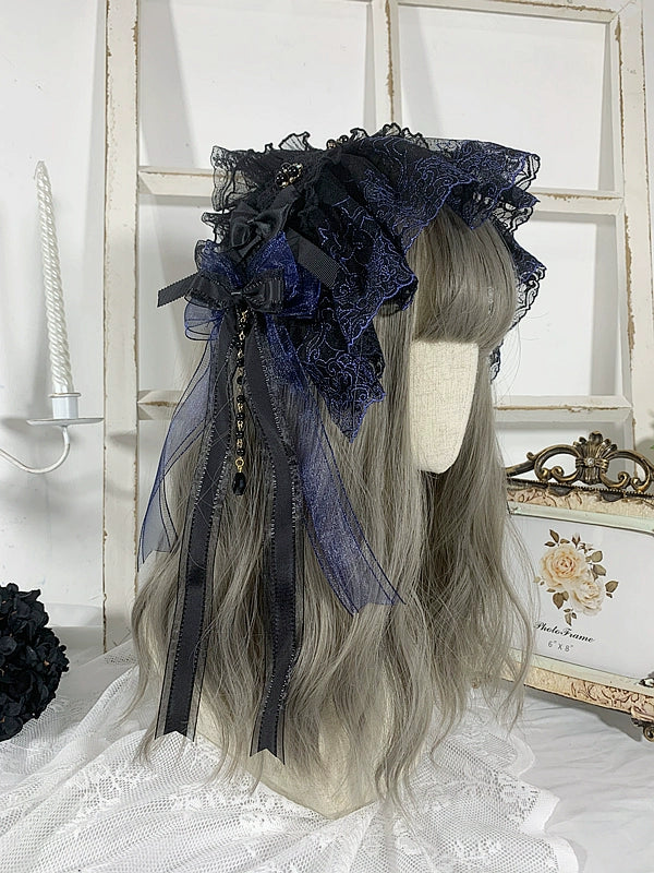 Sweet Jelly Lolita - Gothic Lolita Headband Black Bow Lace Hair Accessory