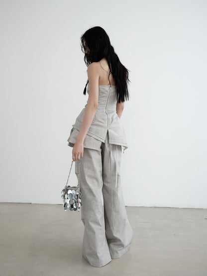 Wide-Leg Casual Pants With Detachable Lotus Skirt