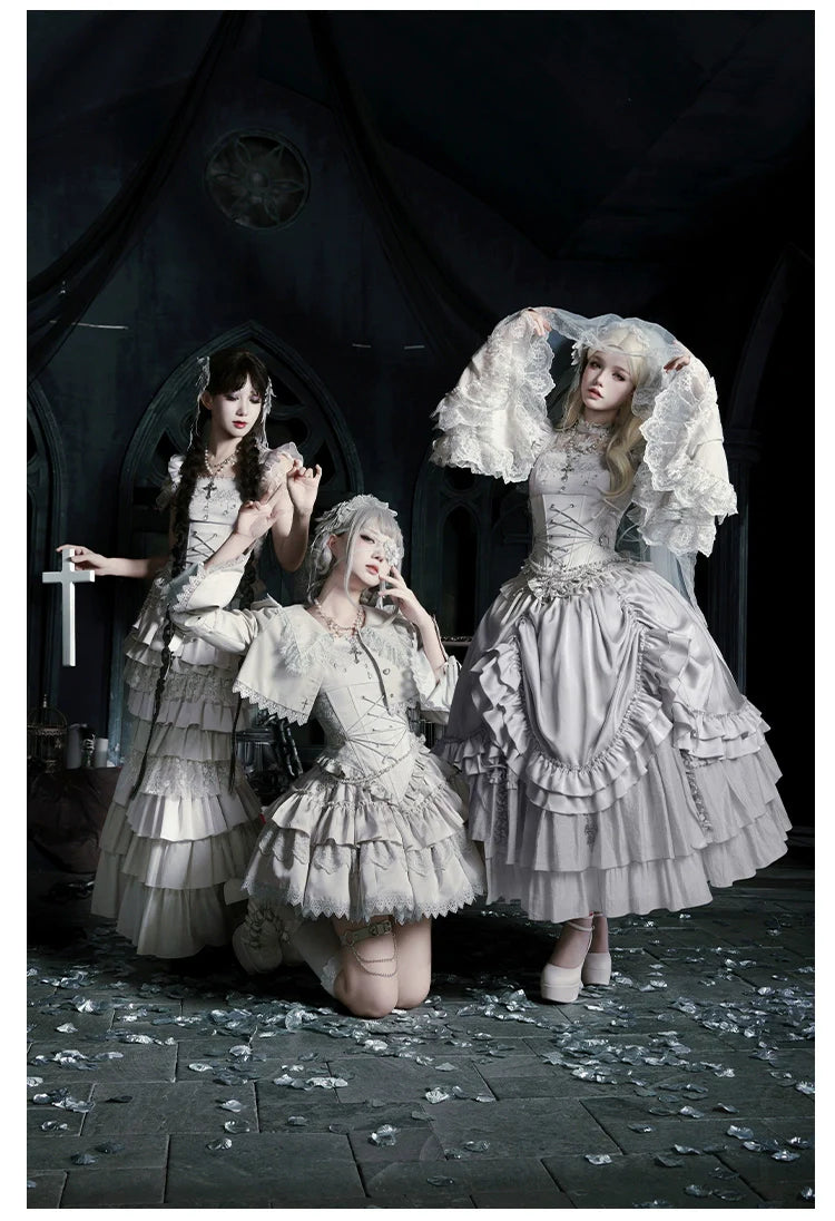 With PUJI - Letter and Poetry ﾂｷ Humanoid Robot - Silver Gothic Lolita Mermaid Skirt Set