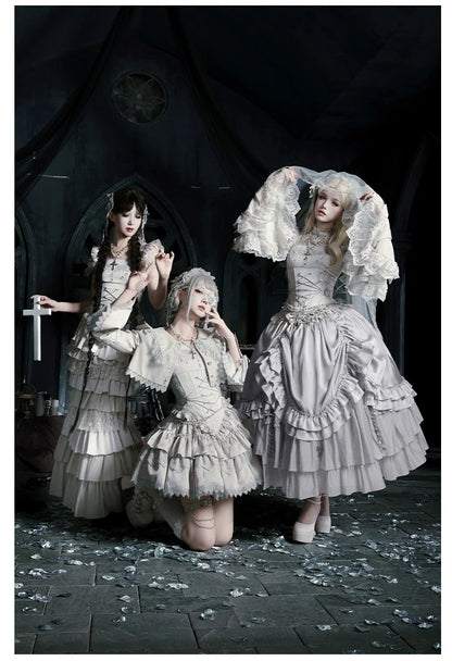 With PUJI - Letter and Poetry ﾂｷ Humanoid Robot - Silver Gothic Lolita Mermaid Skirt Set