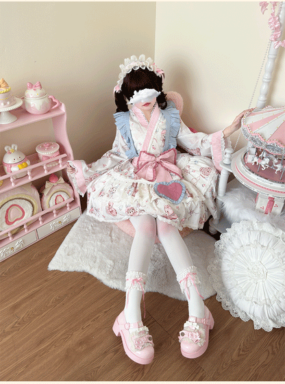 Niu Niu - Showa Moe Bear - Plus Size Wa Lolita Dress Set Kawaii Lolita SK Suit