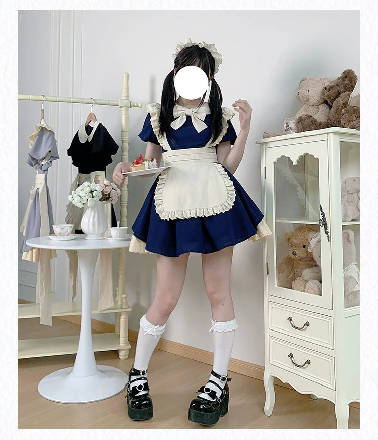 With PUJI - KissKiss - Maid Lolita OP Dress Pleated Lace Multicolor Dress