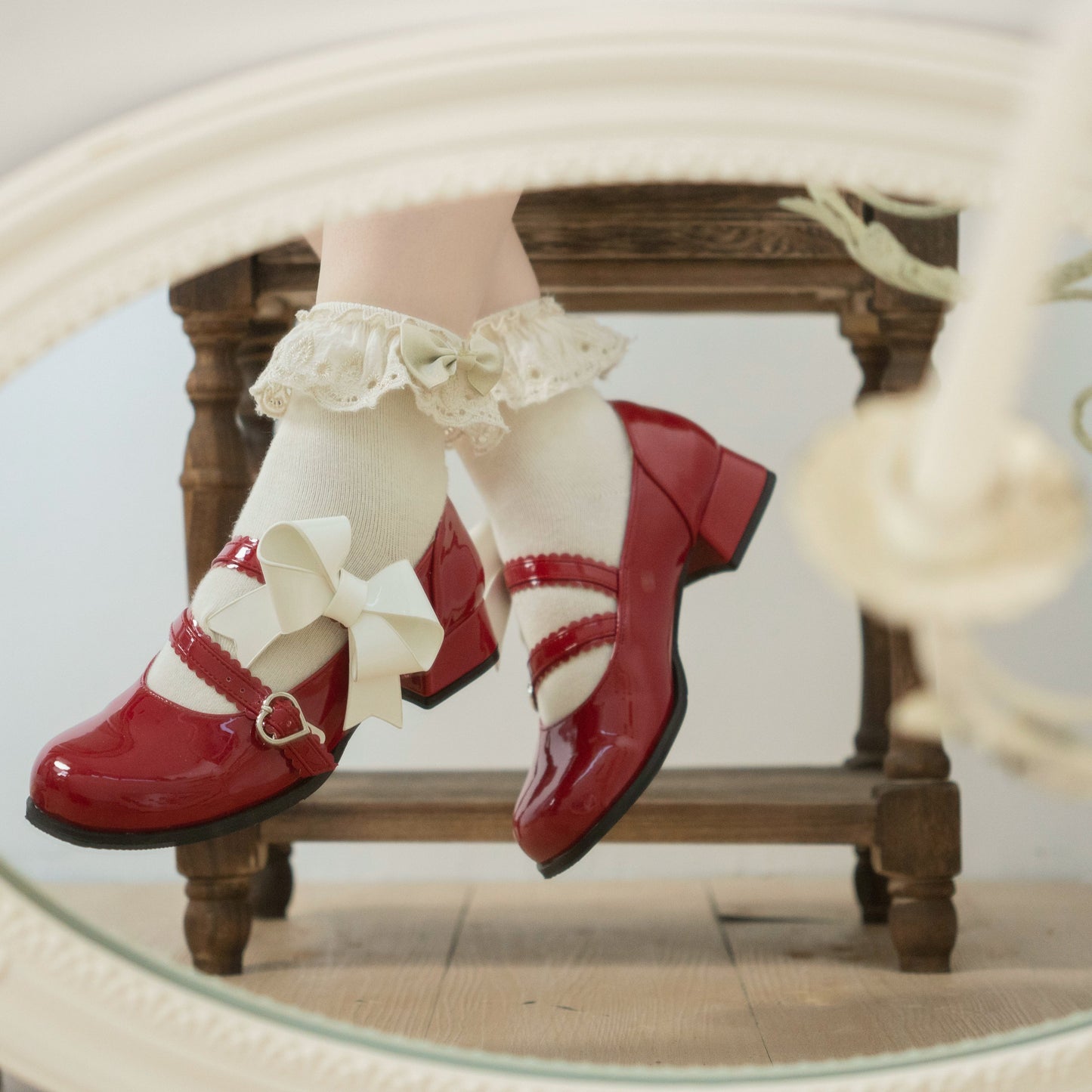 Dolly Doll - Apple Candy - Mary Jane Lolita Shoes Bow PU Low-Mid Heel Shoes