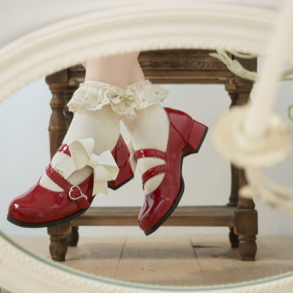 Dolly Doll - Apple Candy - Mary Jane Lolita Shoes Bow PU Low-Mid Heel Shoes