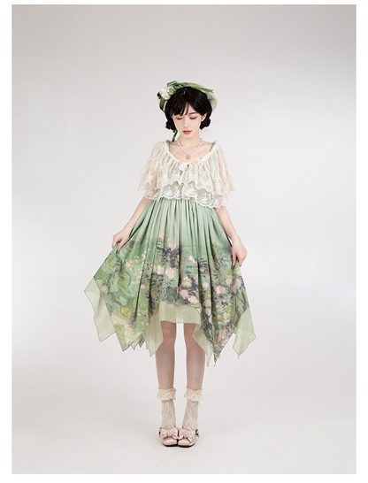 With PUJI - Blooming Rose - Chiffon Classic Lolita Dress Set Painting Styled OP & JSK