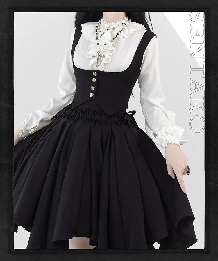 Sentaro - Pleated Irregular Knit Floral Slim Fit Vest and Half Skirt Set