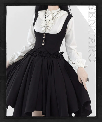 Sentaro - Pleated Irregular Knit Floral Slim Fit Vest and Half Skirt Set