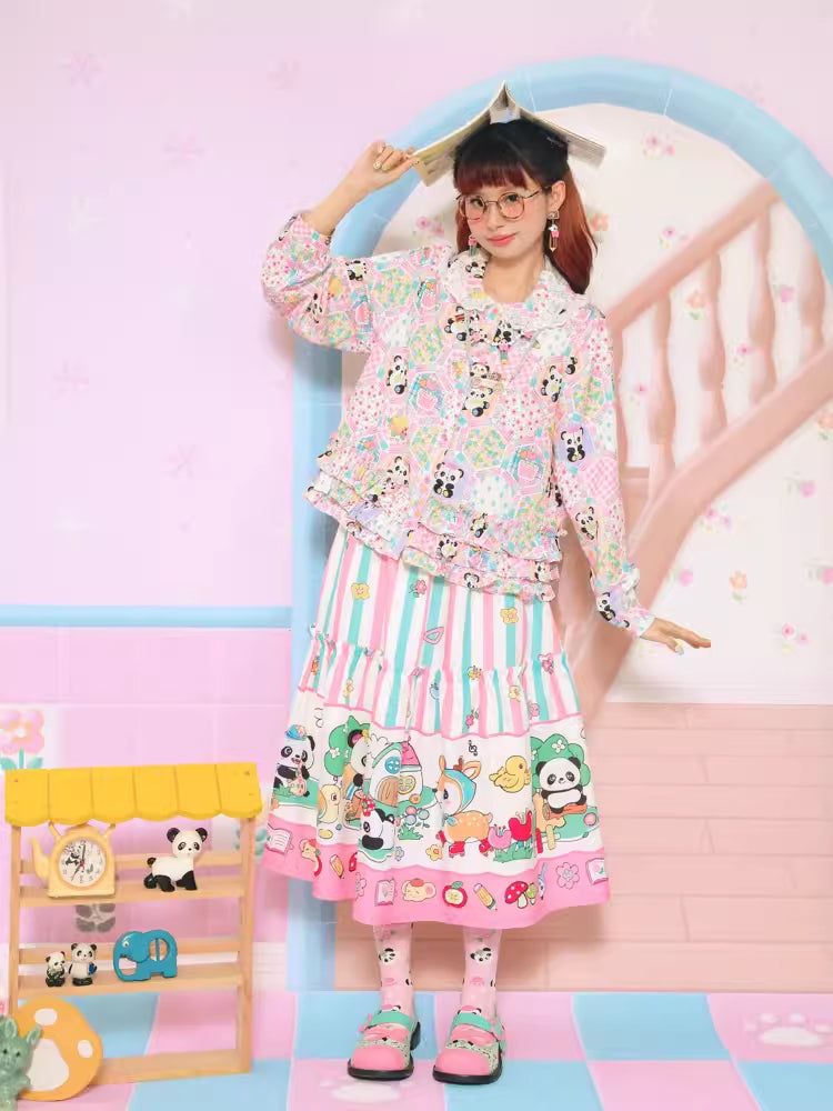 Striped print long skirt【s0000007680】