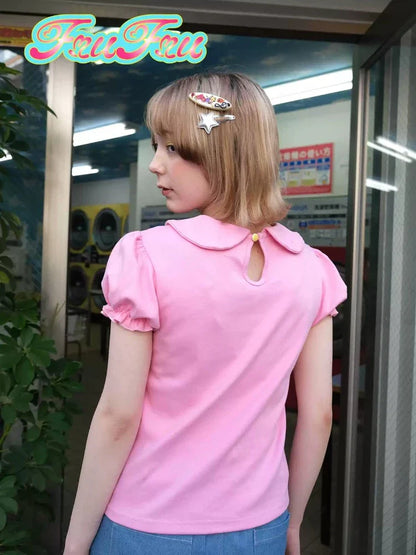 Doll collar puff sleeve T-shirt【s0000007733】