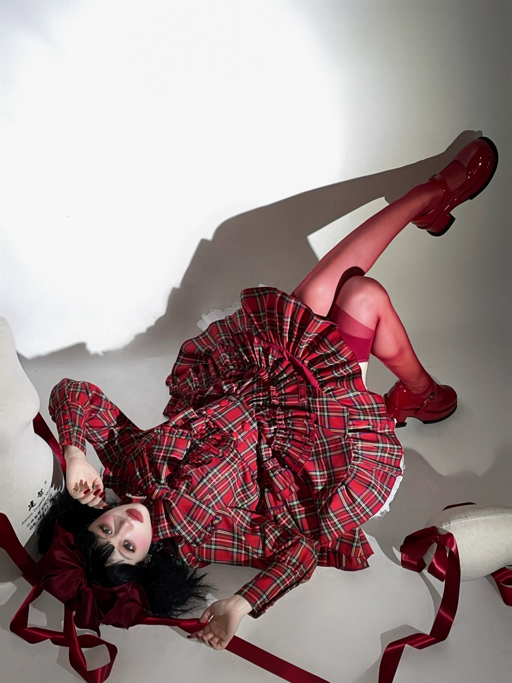 CATCOCOON - Humanoid Gift Box - Christmas Plaid Lolita Blouse & SK