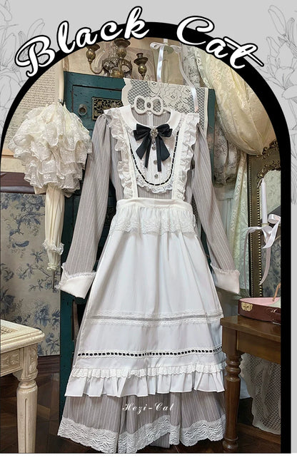 Hezi's Cat Haven - Black Cat Butler - Maid Lolita OP Dress Elegant Black and White Dress