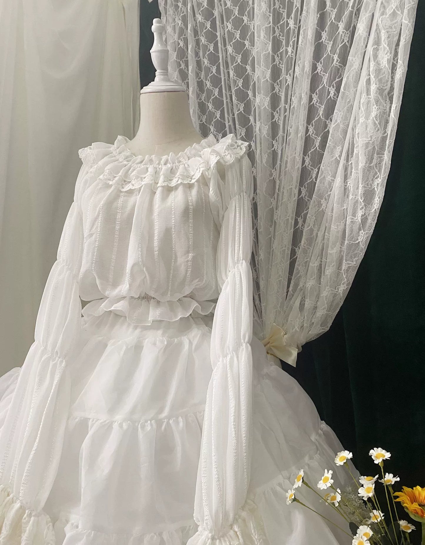 Airfreeing - Wendy - Elegant Lolita Blouse Chiffon Off-Shoulder Virago Sleeve Blouse