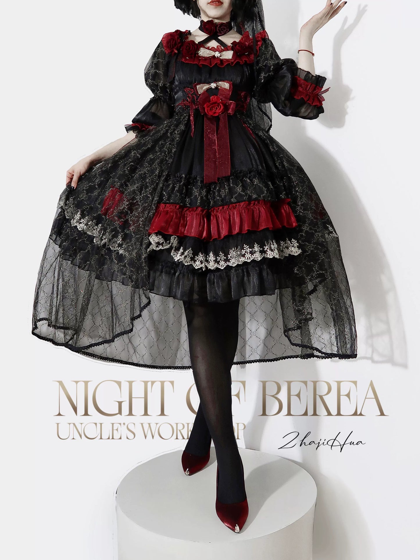 Uncle's Workshop - Night of Berea - Gothic Lolita OP Black and Red Lolita Dress