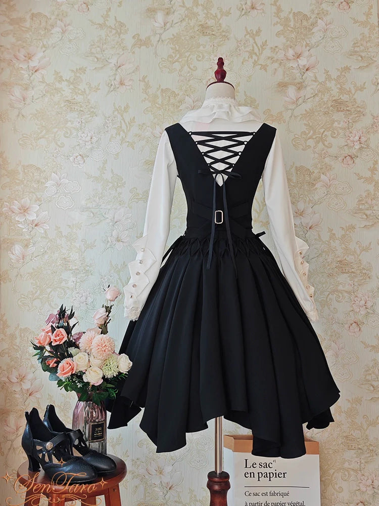 Sentaro - Pleated Irregular Knit Floral Slim Fit Vest and Half Skirt Set