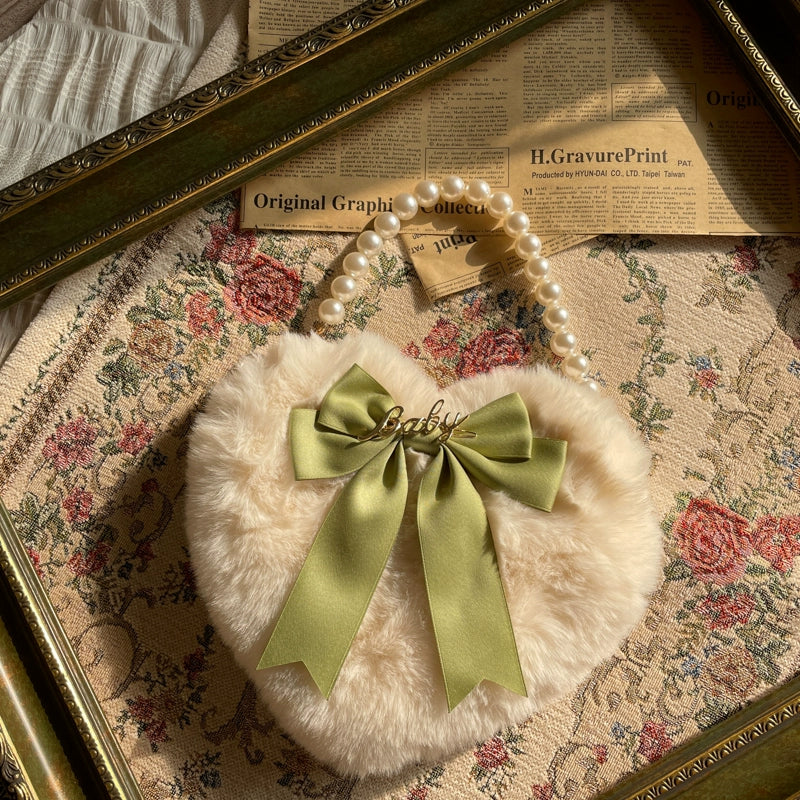 MAID - Kawaii Lolita Heart Bag Plush Pearl Chain Handbag