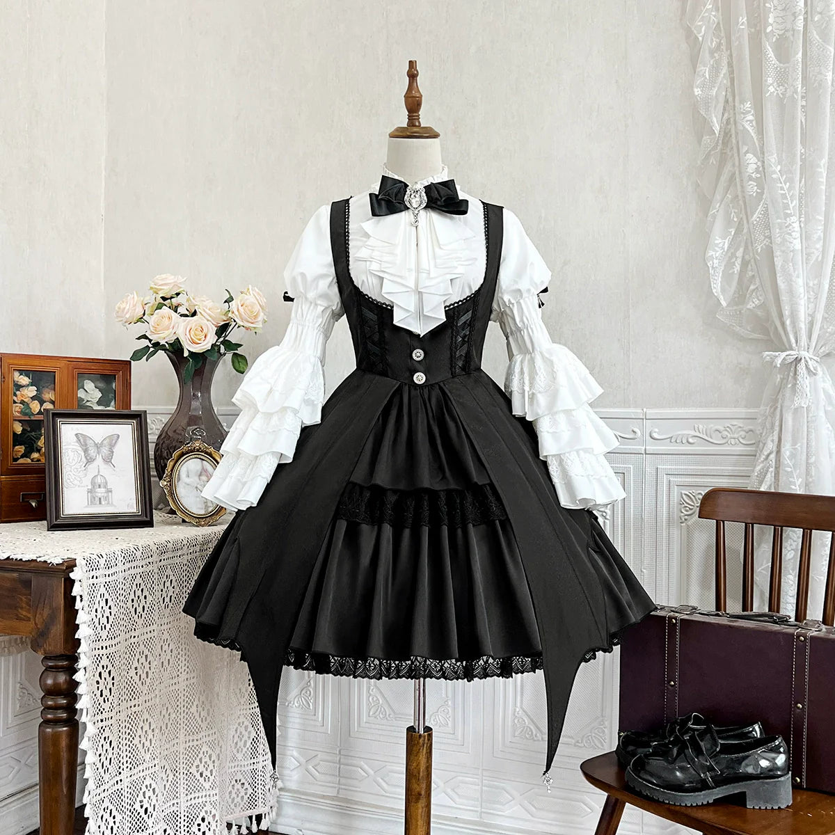 Your Princess - Dawn Witch - Black Gothic Lolita JSK Dress + White Blouse