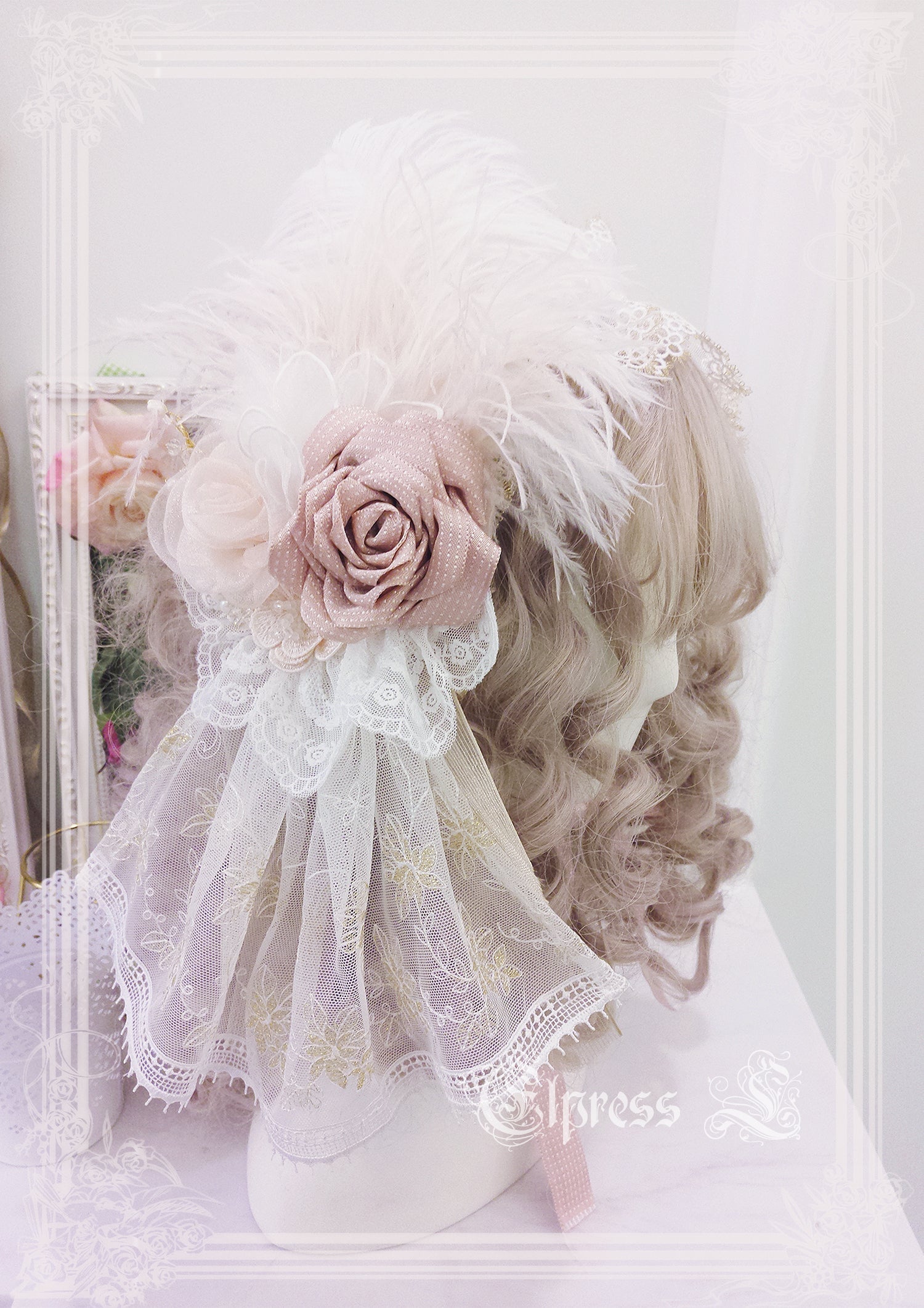 Elpress L - Christmas Flower Hairpins Lolita Mesh Veil KC Bonnet