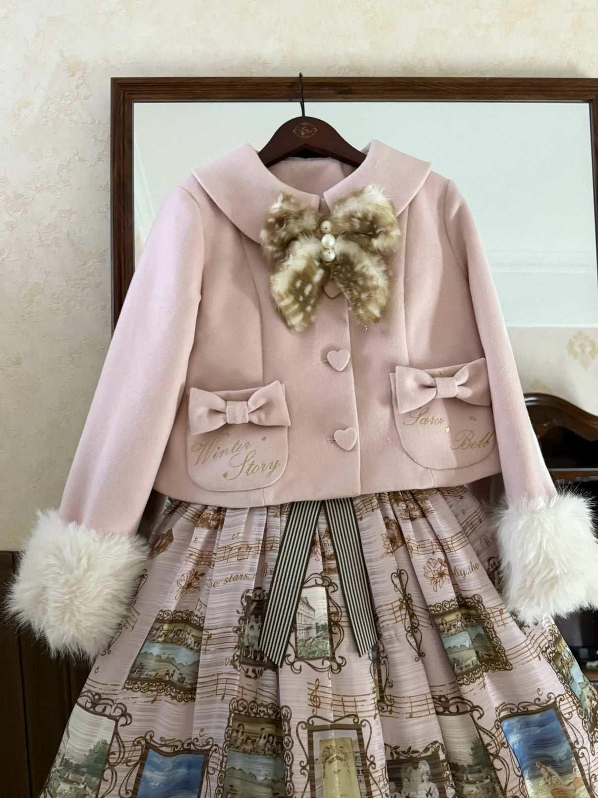 Sara Bell - Winter Story - Winter Kawaii Lolita Short Coat, Detachable Fur Collar