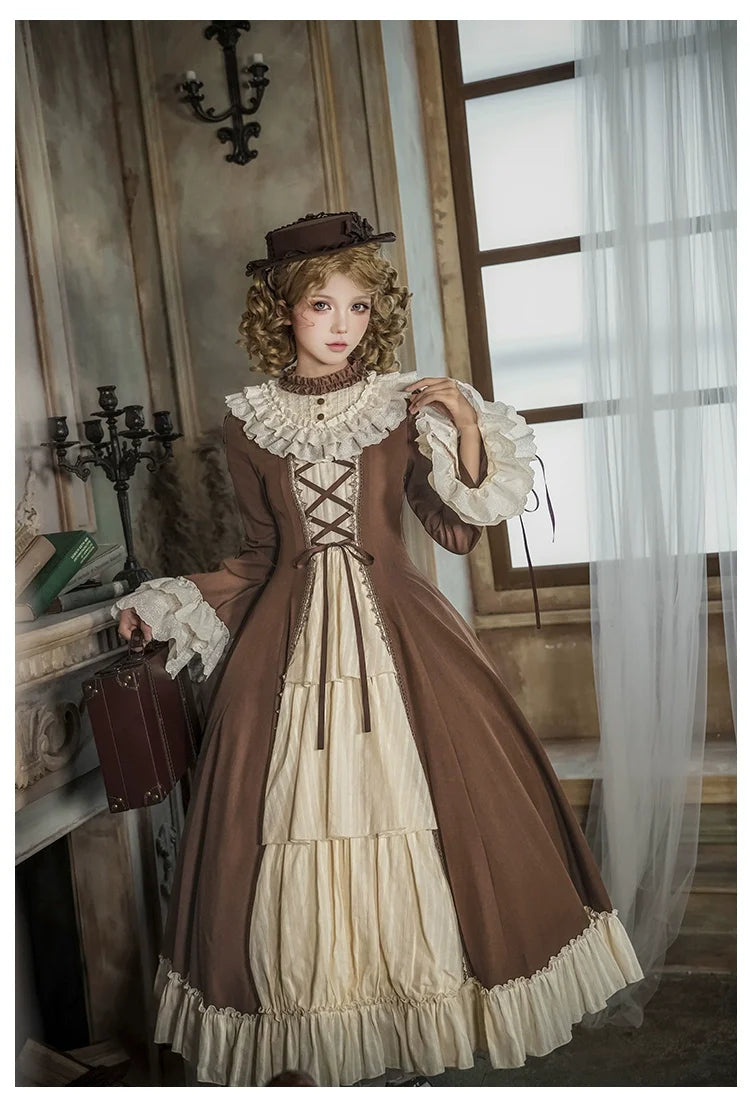 With PUJI - Walnut Box - Classic Lolita OP Dress Suit, Flared Sleeve