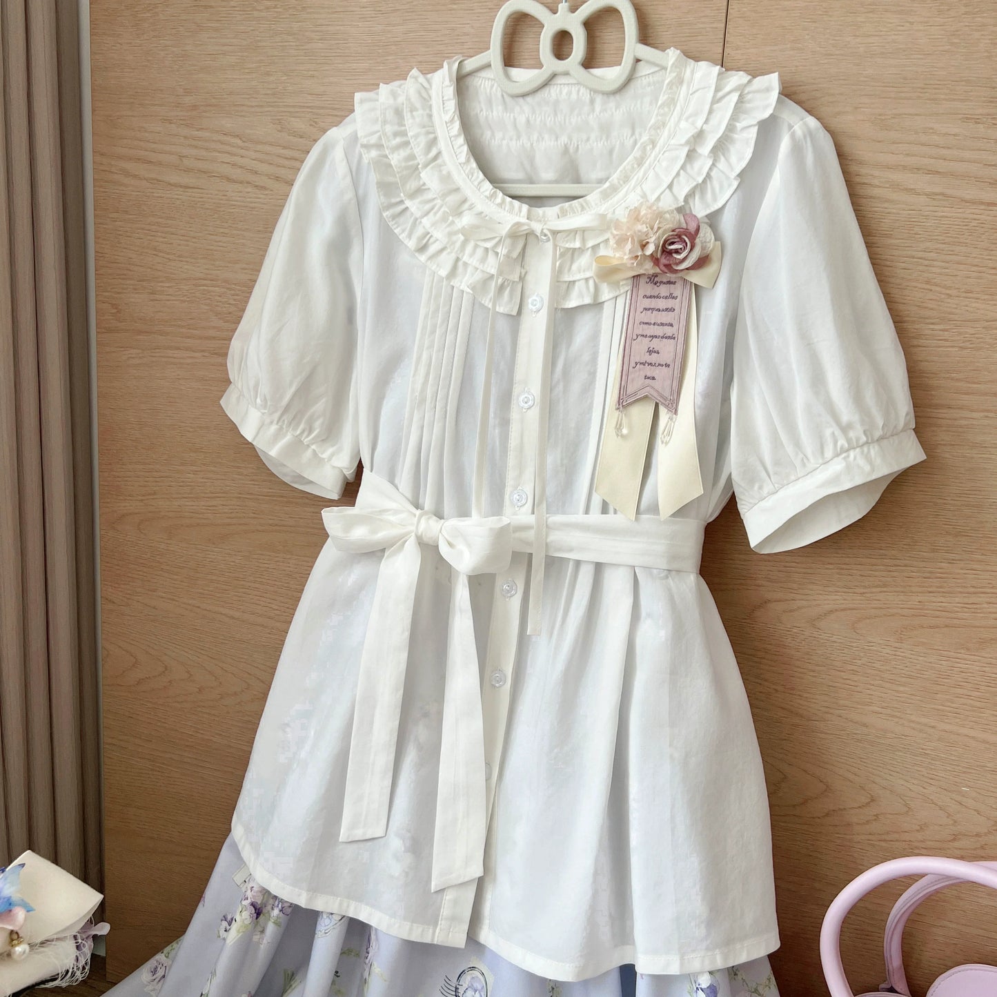MIST - Vernal Stream - Lightweight Kawaii Lolita Blouse, Detachable Waist Tie
