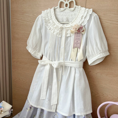 MIST - Vernal Stream - Lightweight Kawaii Lolita Blouse, Detachable Waist Tie