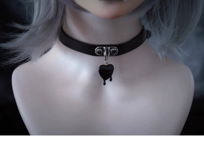 Strange Sugar - Gothic Lolita Choker Faux Leather Heart Pendant Necklace