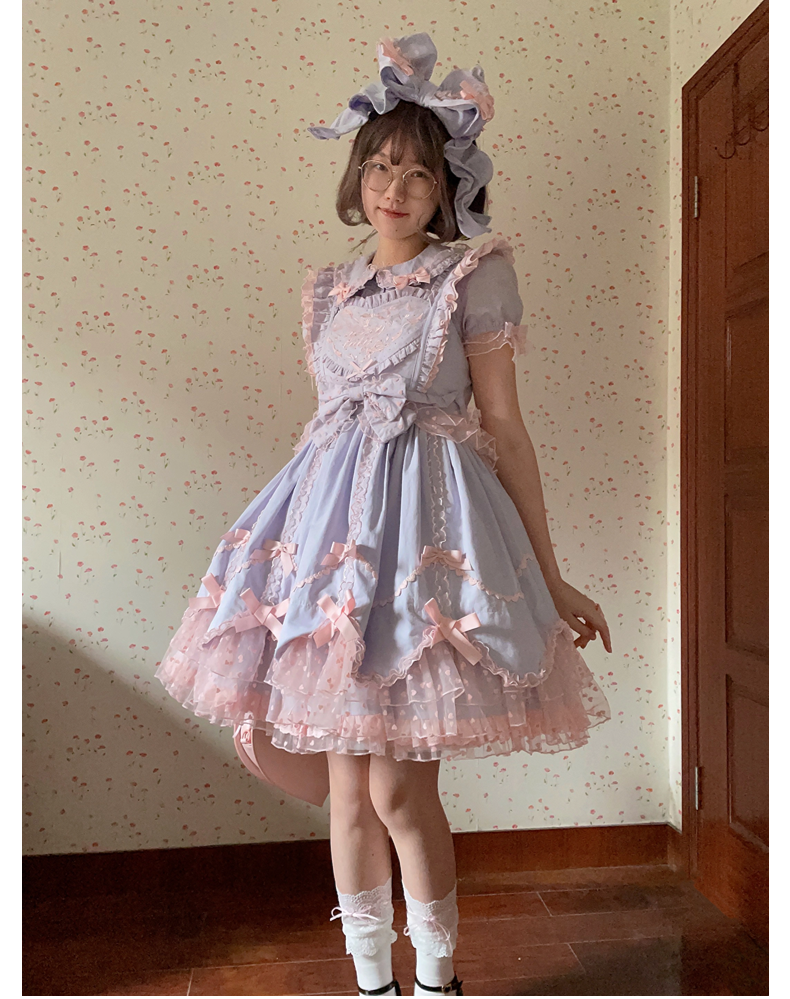 The Seventh Doll - Sweet Diary SP - Vintage Lolita Jumper Dress Petal-like Hem JSK Headdress Set
