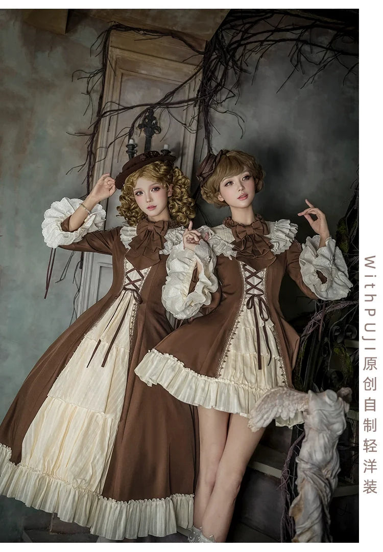 With PUJI - Walnut Box - Classic Lolita OP Dress Suit, Flared Sleeve