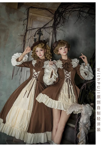 With PUJI - Walnut Box - Classic Lolita OP Dress Suit, Flared Sleeve