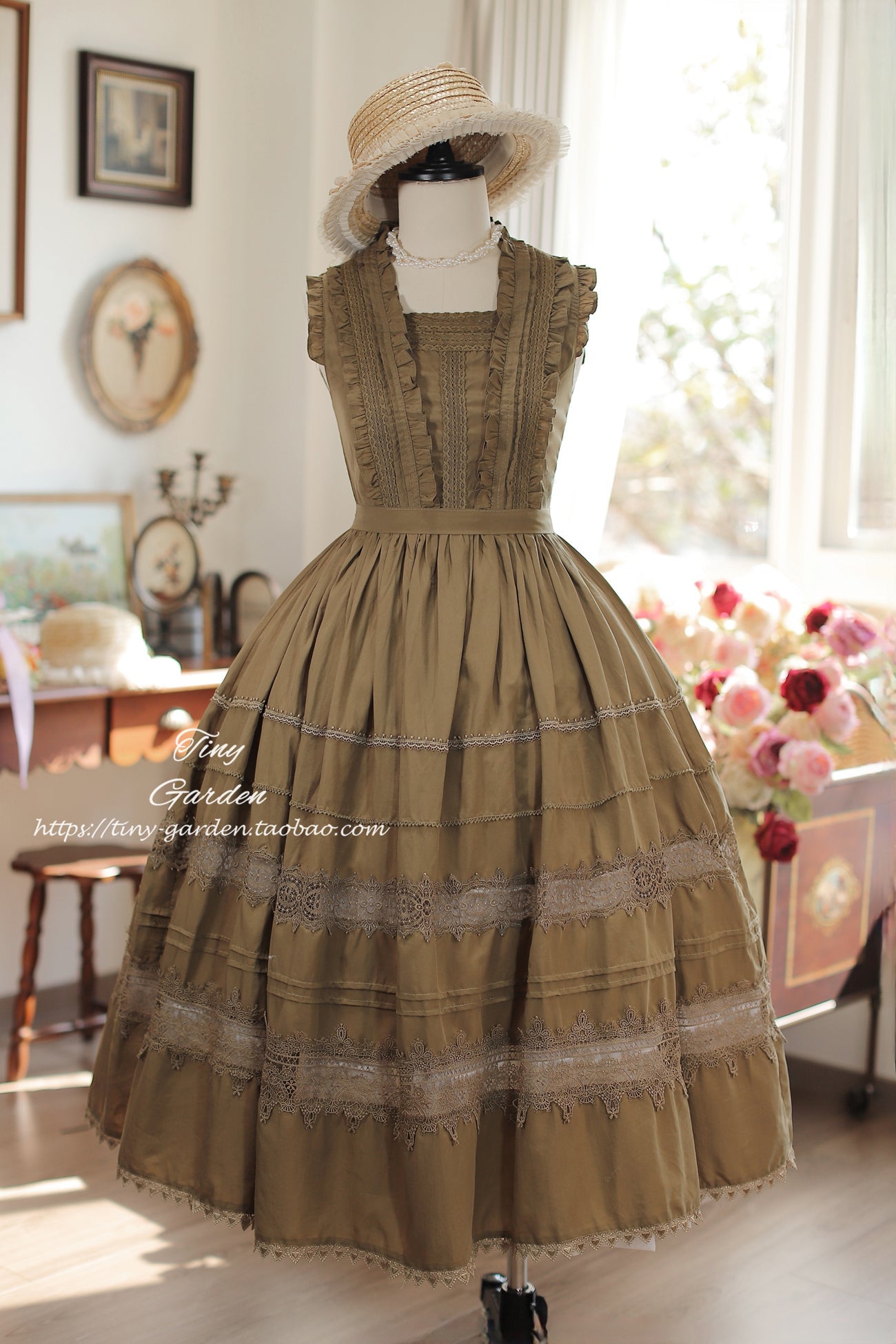 Tiny Garden - Spring Whisper - Solid Color Classic Lolita JSK Dress with Tulle Apron