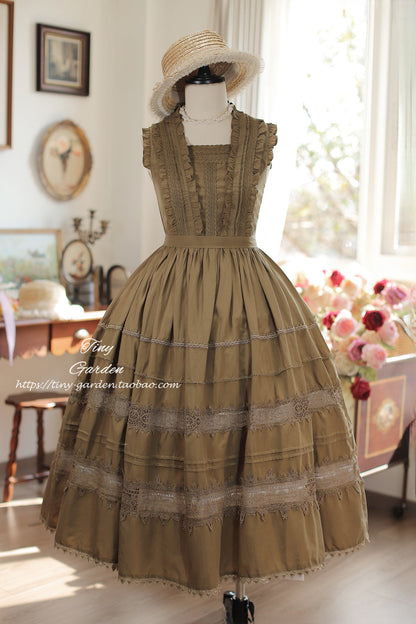 Tiny Garden - Spring Whisper - Solid Color Classic Lolita JSK Dress with Tulle Apron
