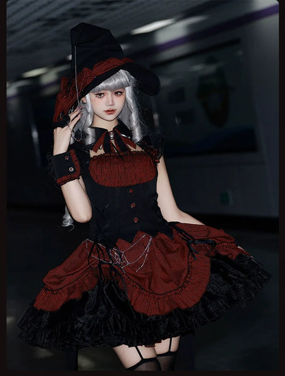 Alice Girl - Lolita Potion - Gothic Lolita Witch Hat and Striped Side Clips