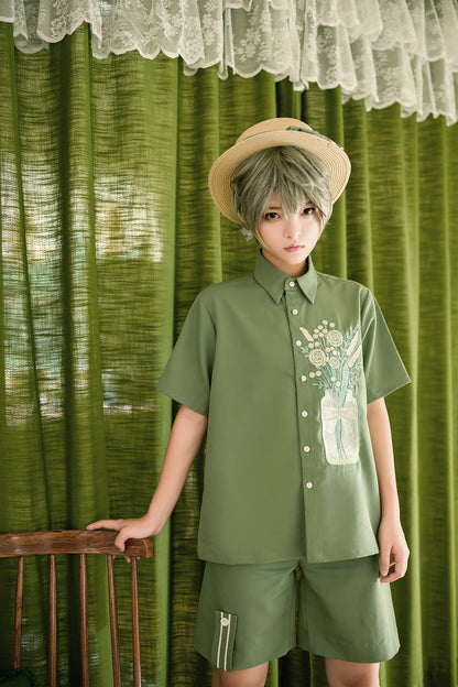 Princess Chronicles - Limited Flowering Time - Retro Green Flower Embroidery Shirt