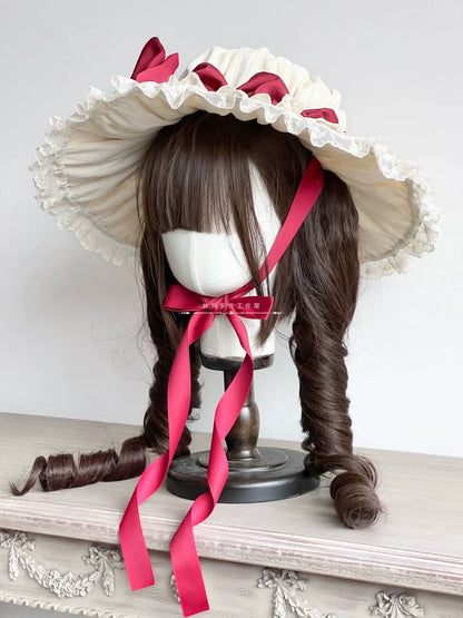 MAID - Vintage Lolita Hat Striped Lace Hat