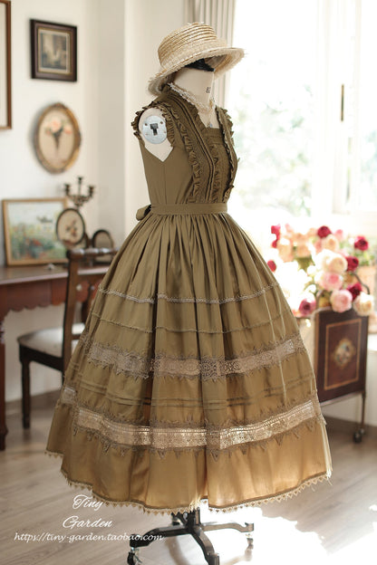 Tiny Garden - Spring Whisper - Solid Color Classic Lolita JSK Dress with Tulle Apron